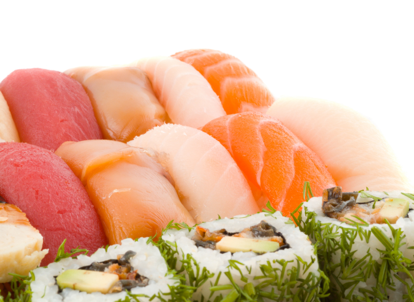 Assortment of Japanese Sushi. isolated