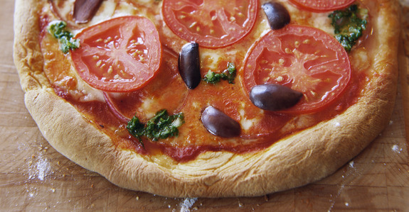 Vegetarian Artisan Pizza --- Image by © David Papazian/Beateworks/Corbis
