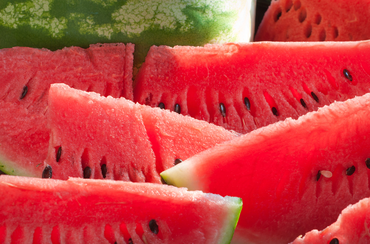 arranged slices of  red watermelon